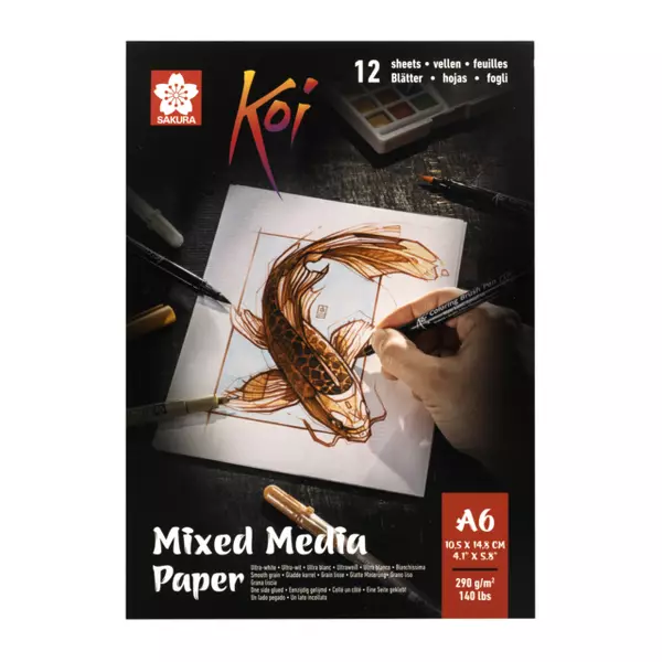 Skicák KOI MixMedia lepený A6 290g 12l