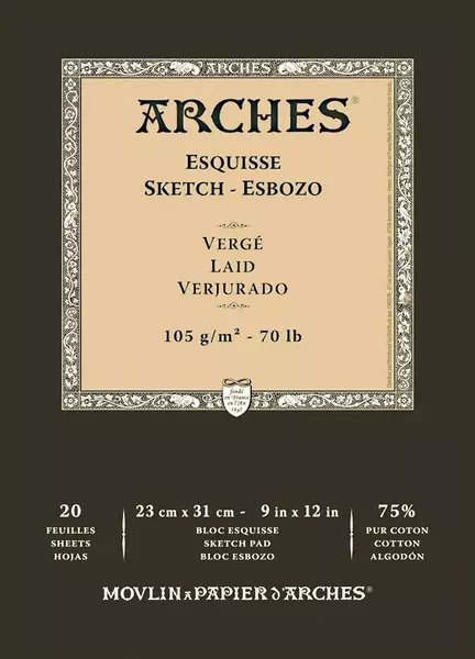 Arches skicák lepený 23x31cm 20l Laid 105g