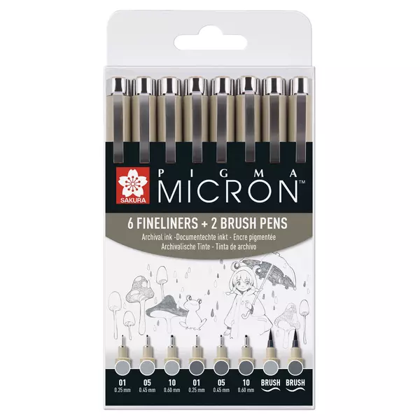 Sada Pigma 6 Micron Gray + 2 Brush Gray