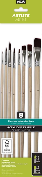Sada 8 štětců BP - kulaté + ploché (long handle)