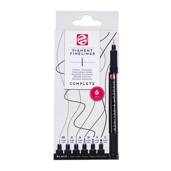 Sada technických fixů Talens Pigment Fineliner - kompletní sada, 6 kusů