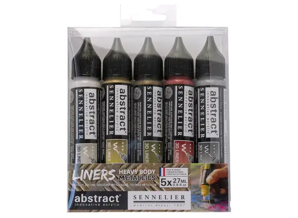 Sada Abstract Metallics Liners, Sennelier - metalické 3D konturovací linery, 5 x 27 ml