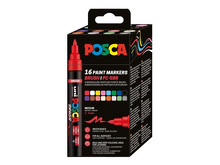 Obrázek produktu - Sada Posca popisovačů PC-5BR se štětcovým hrotem - 16 akrylových popisovačů