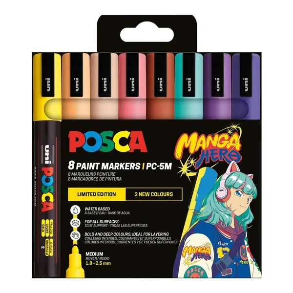 Sada Posca Manga Hero - akrylové štětcové popisovače, 8 ks