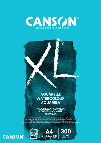 Lepený akvarelový skicák Canson XL Aquarelle, A4 - 50 listů, 300 g/m²