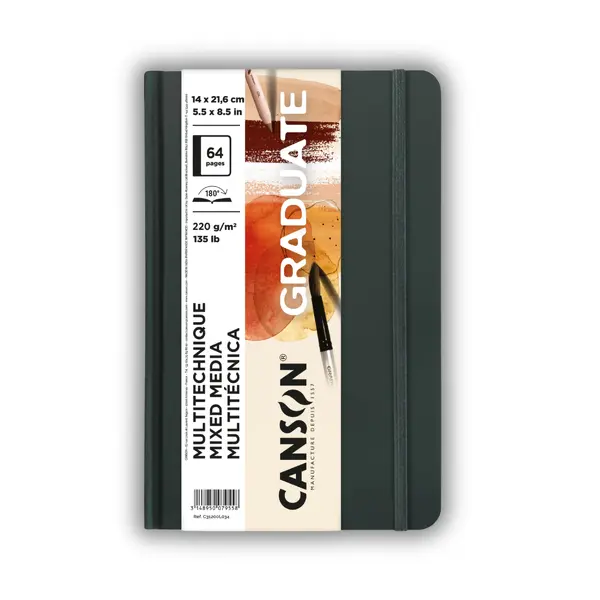 Skicák Mixed Media Graduate Book s pevnou vazbou, přírodní listy - 14 x 21,6 cm, 64 listů, 220g/m²