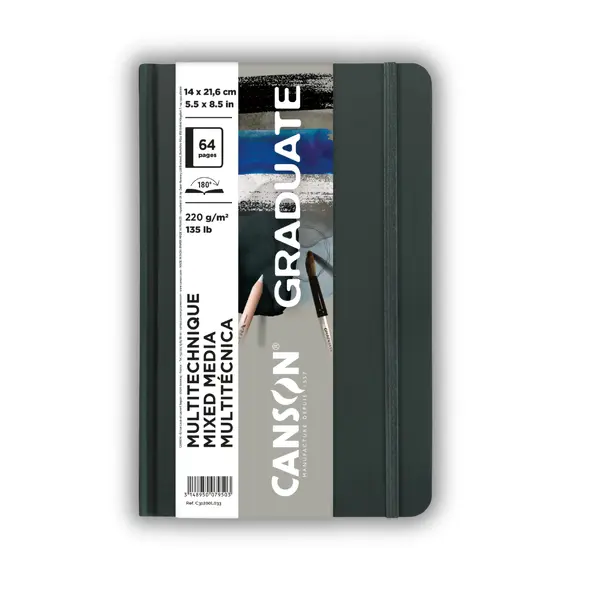 Skicák Mixed Media Graduate Book s pevnou vazbou, šedé listy - 14 x 21,6 cm, 64 listů, 220g/m²