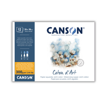Obrázek produktu - Bavlněný akvarelový skicák Canson Coton d’Art, lepený - 26 x 36 cm, Cold Pressed, 300 g/m²