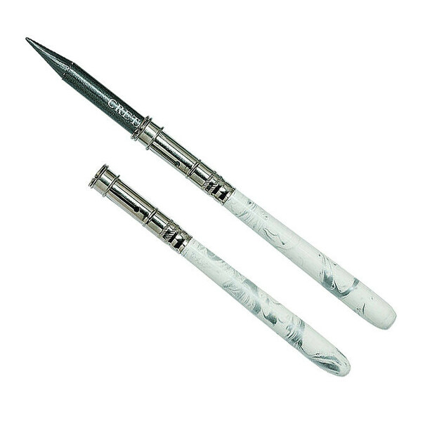 Pencil Extender,white/silver marbled grain,metal