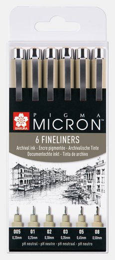 Sada Pigma Micron Black - technické fixy 6ks